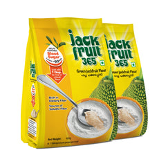 Jackfruit365 Green Jackfruit Flour Atta packaging highlights a high-fiber base for healthier meals.