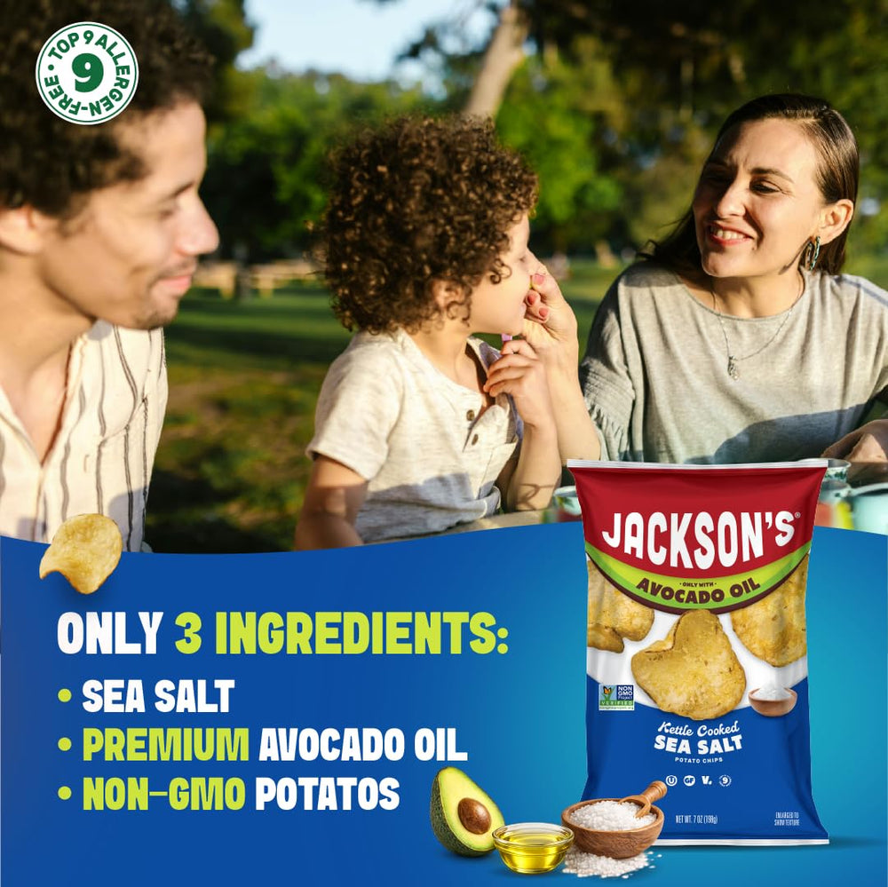Jackson's 6-pack display of kettle chips for sharing.