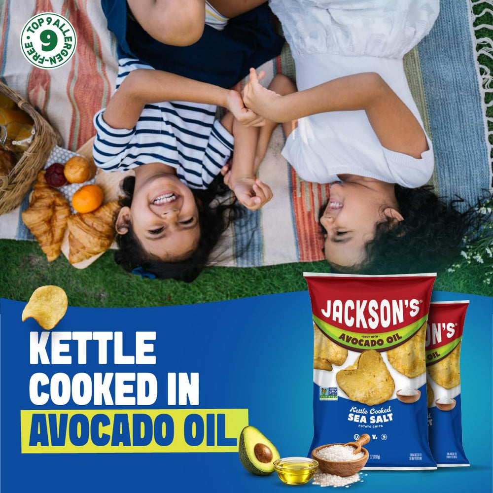 Jackson's Potato Classic chips with avocado oil flavor details.