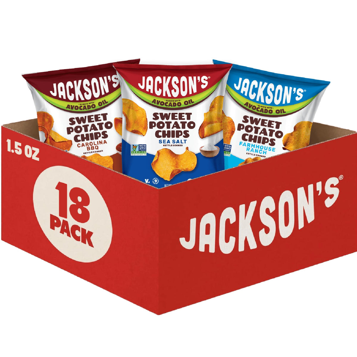 Jackson’s avocado oil sweet potato chips with sea salt provide a satisfying crisp at snack time.