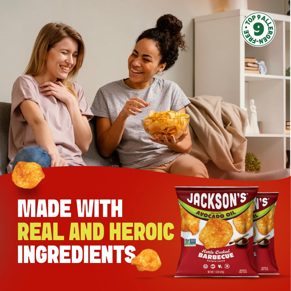 Jackson's BBQ chips—savory kettle-cooked crunch for gatherings.