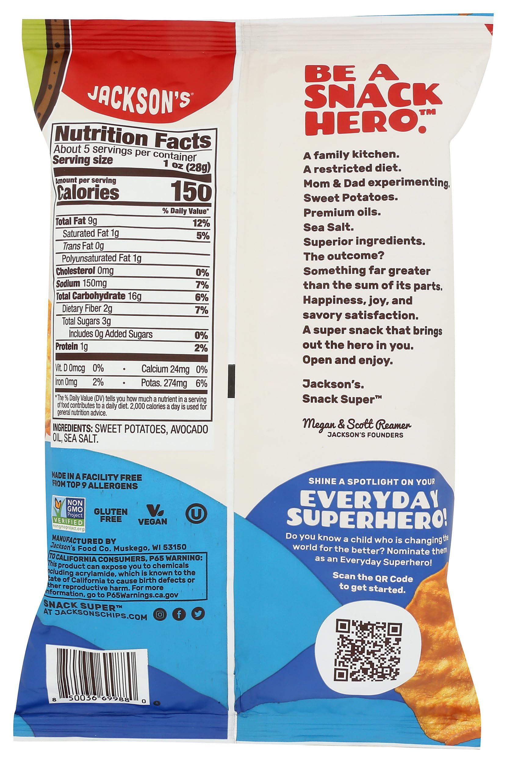Jackson's Honest ingredients list highlighting avocado oil and sea salt.