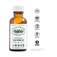 Jackson's Kali Phos 6X bottle back label listing ingredients and vegan approval