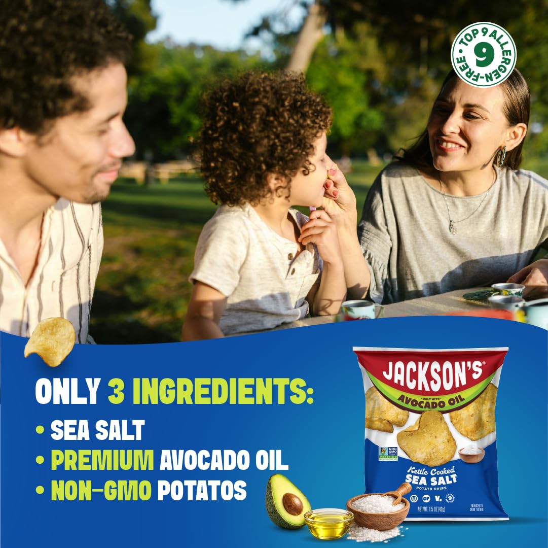 Jackson’s Potato Classic Kettle Chips with Avocado Oil image, premium oil boosts flavor and mouthfeel.