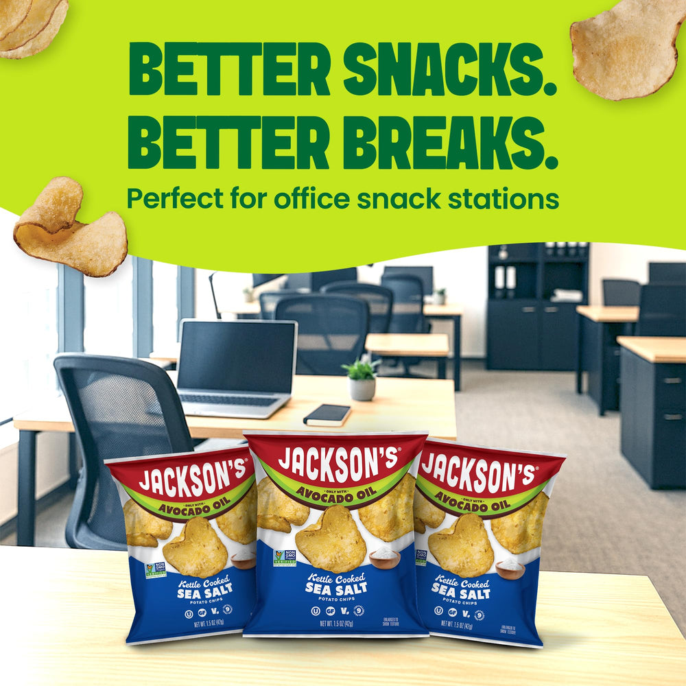 Jackson’s Potato Classic Kettle Chips two dietary icons label for vegan and gluten-free.