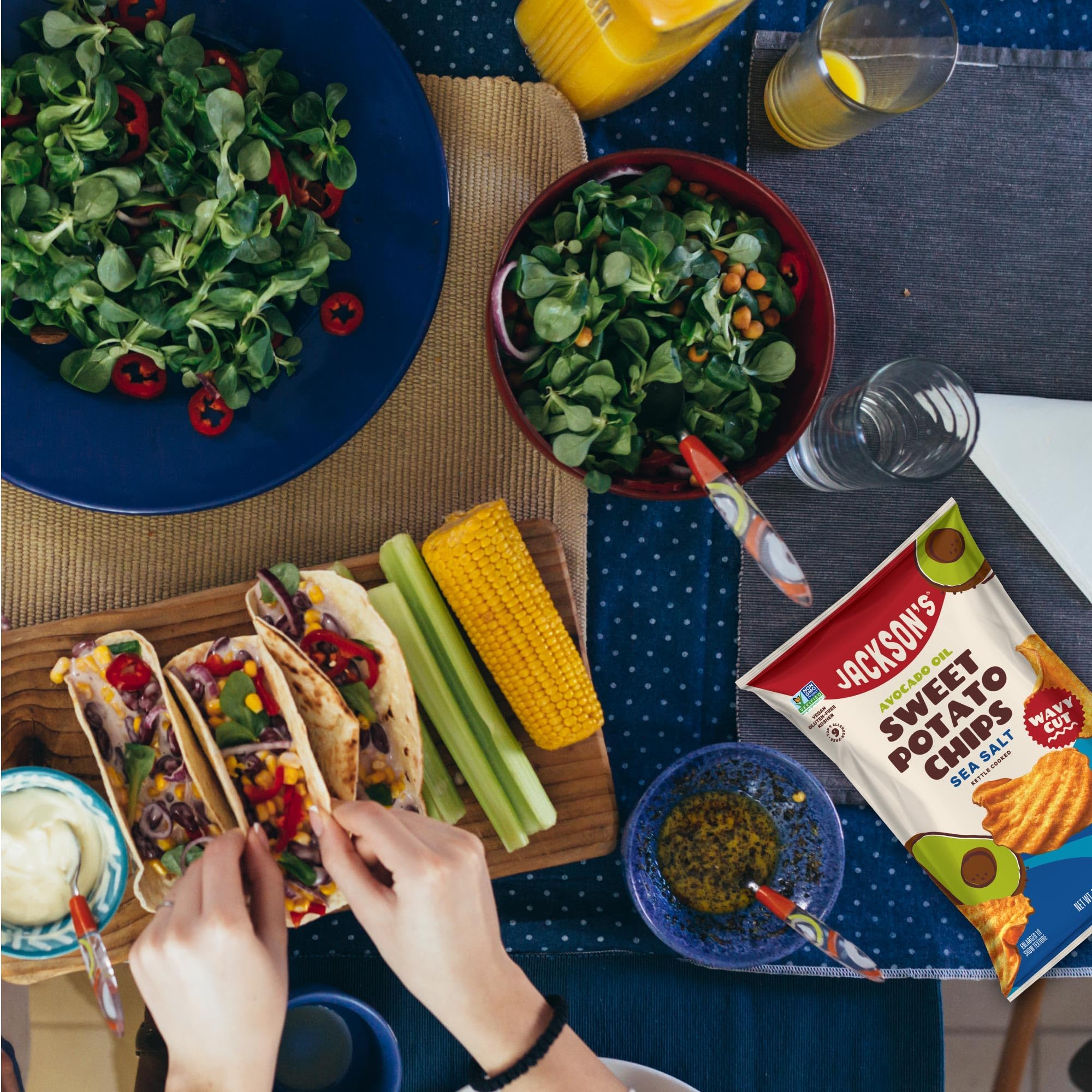 Jackson's premium kettle-cooked chips with thicker slices for dipping.