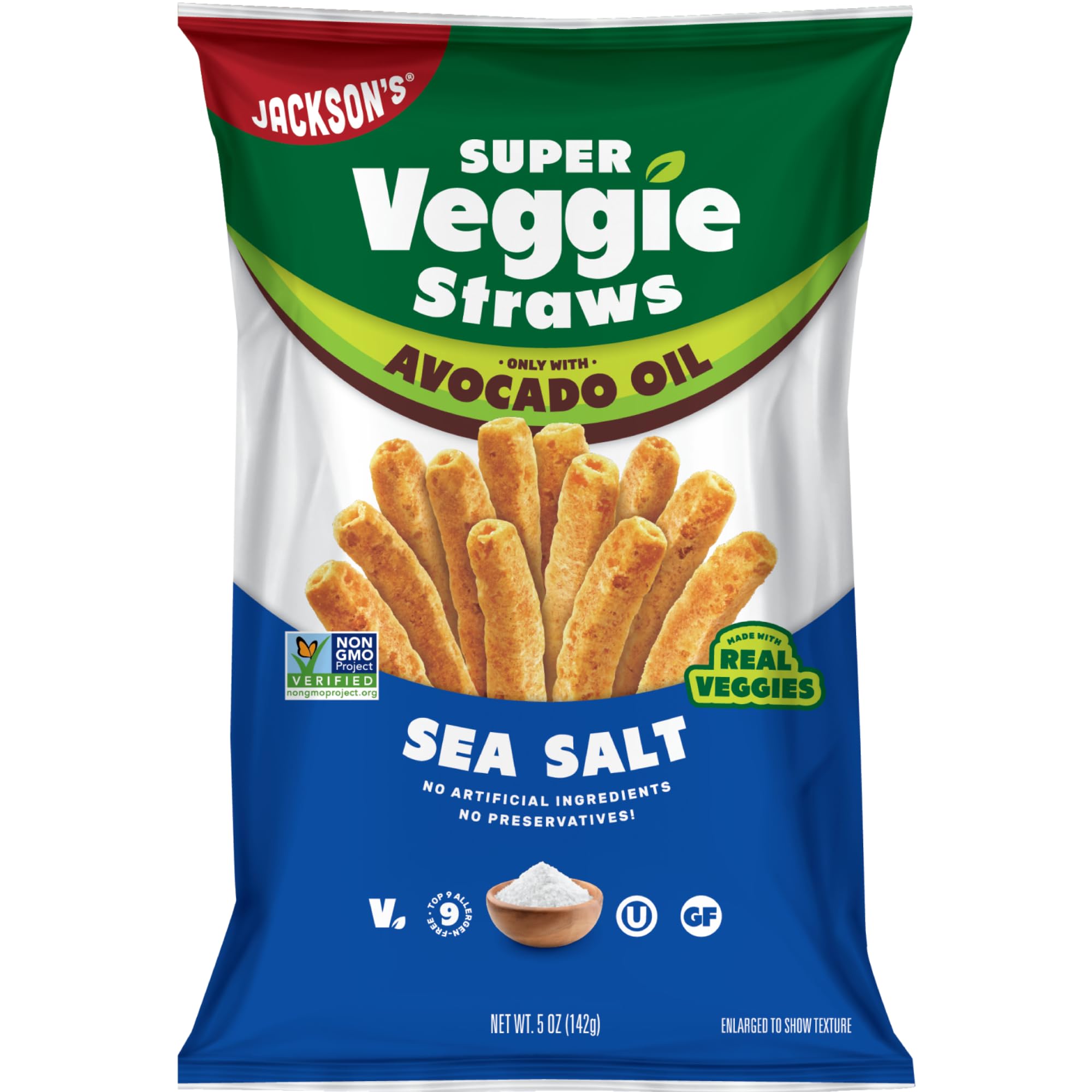 Jackson's Super Veggie Straws Sea Salt pack showcases a craveable gluten-free lunchbox snack