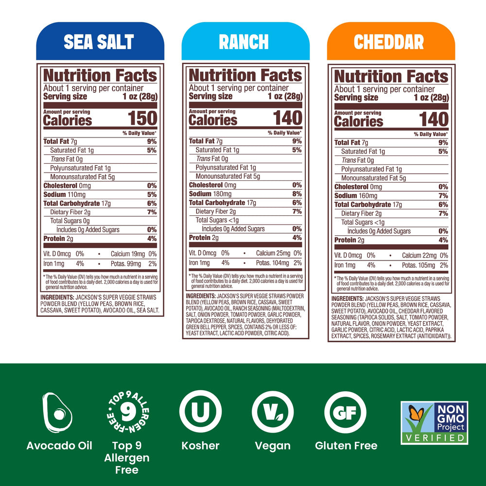Jackson's Super Veggie Straws Cheddar bag for savory crunch.