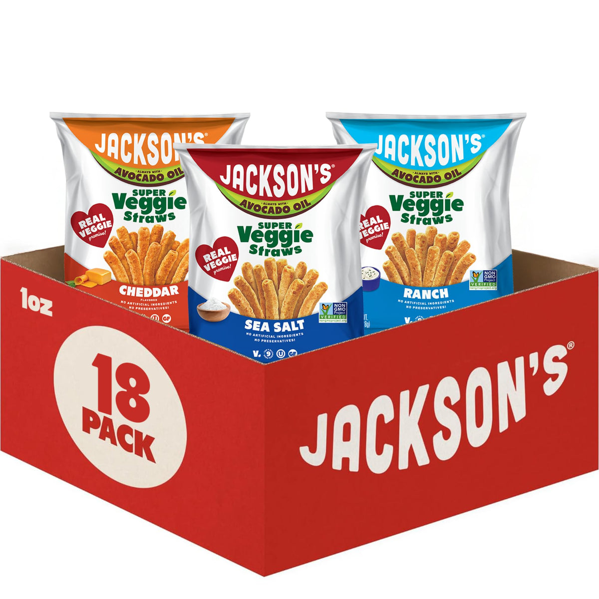 Jackson's Super Veggie Straws Sea Salt bag with bold crunch.