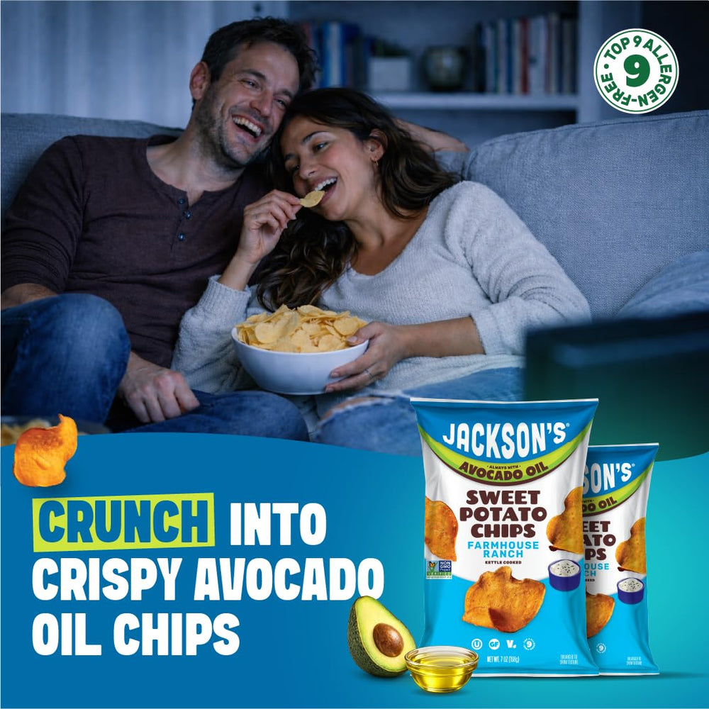 Jackson’s sweet potato chips avocado oil kid-friendly crunch, safe for busy families.