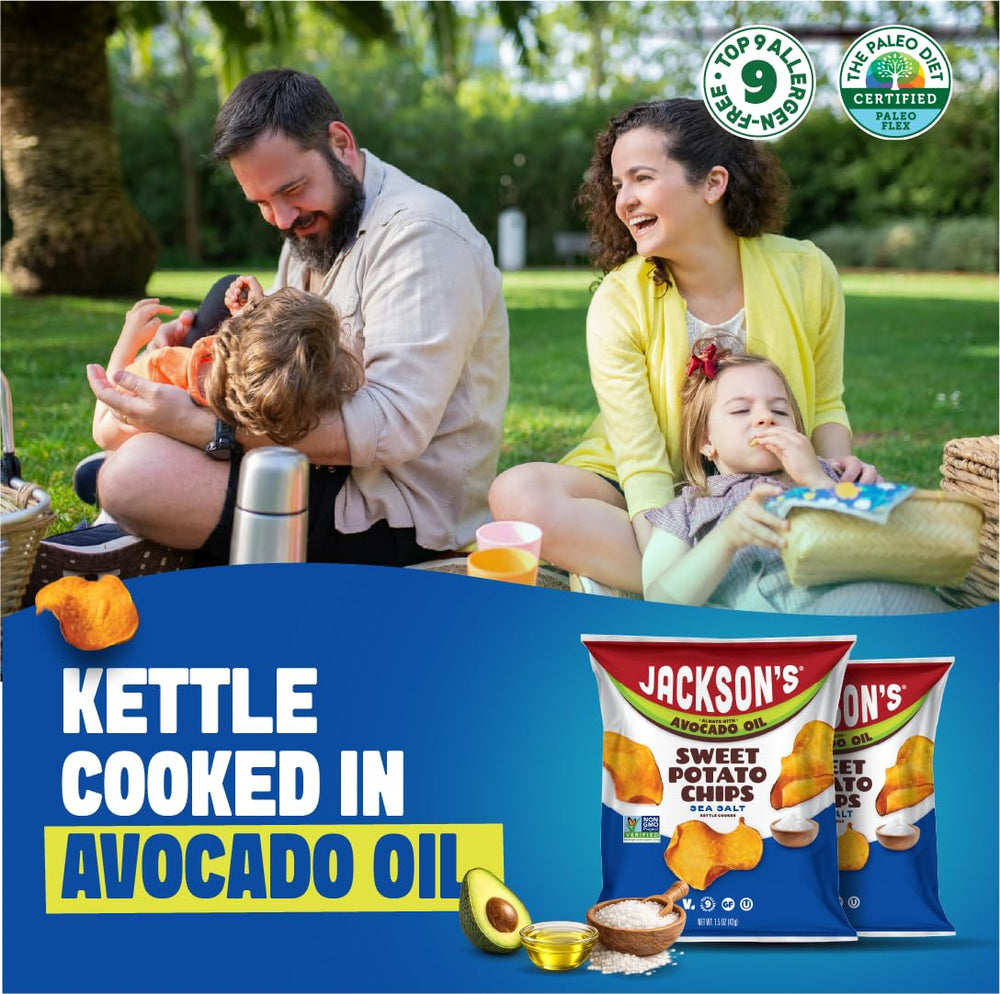 Jackson’s sweet potato chips showcase a crisp, satisfying texture.