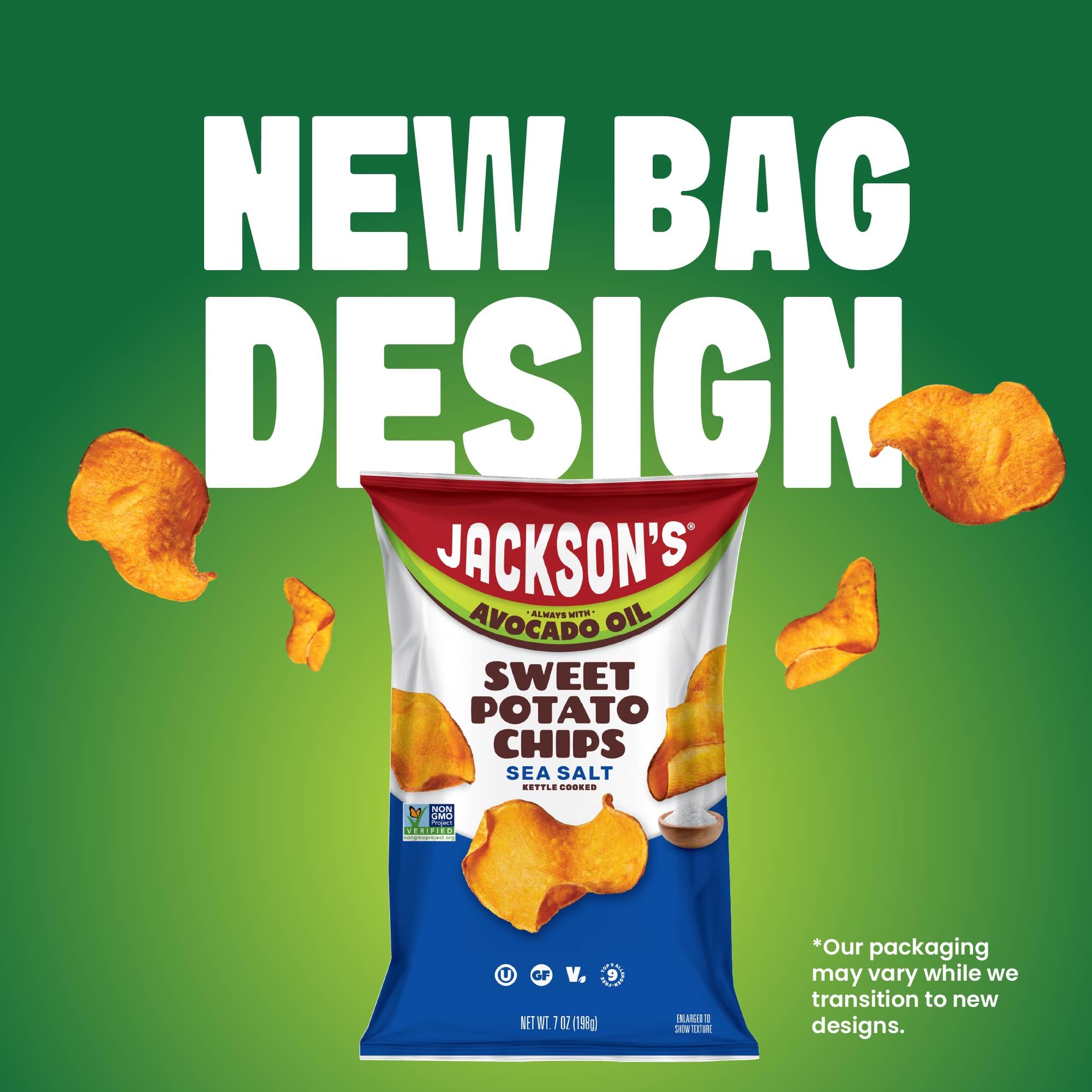Jackson’s sea-salt kettle chips embody paleo-friendly and vegan-friendly snack potential.
