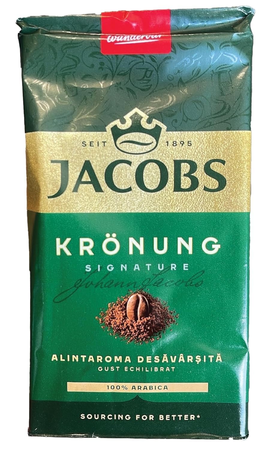 Jacobs Kronung ground coffee four-pack ready for easy brewing