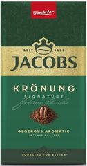 Jacobs Kronung ground coffee three-pack shown for a bold morning brew