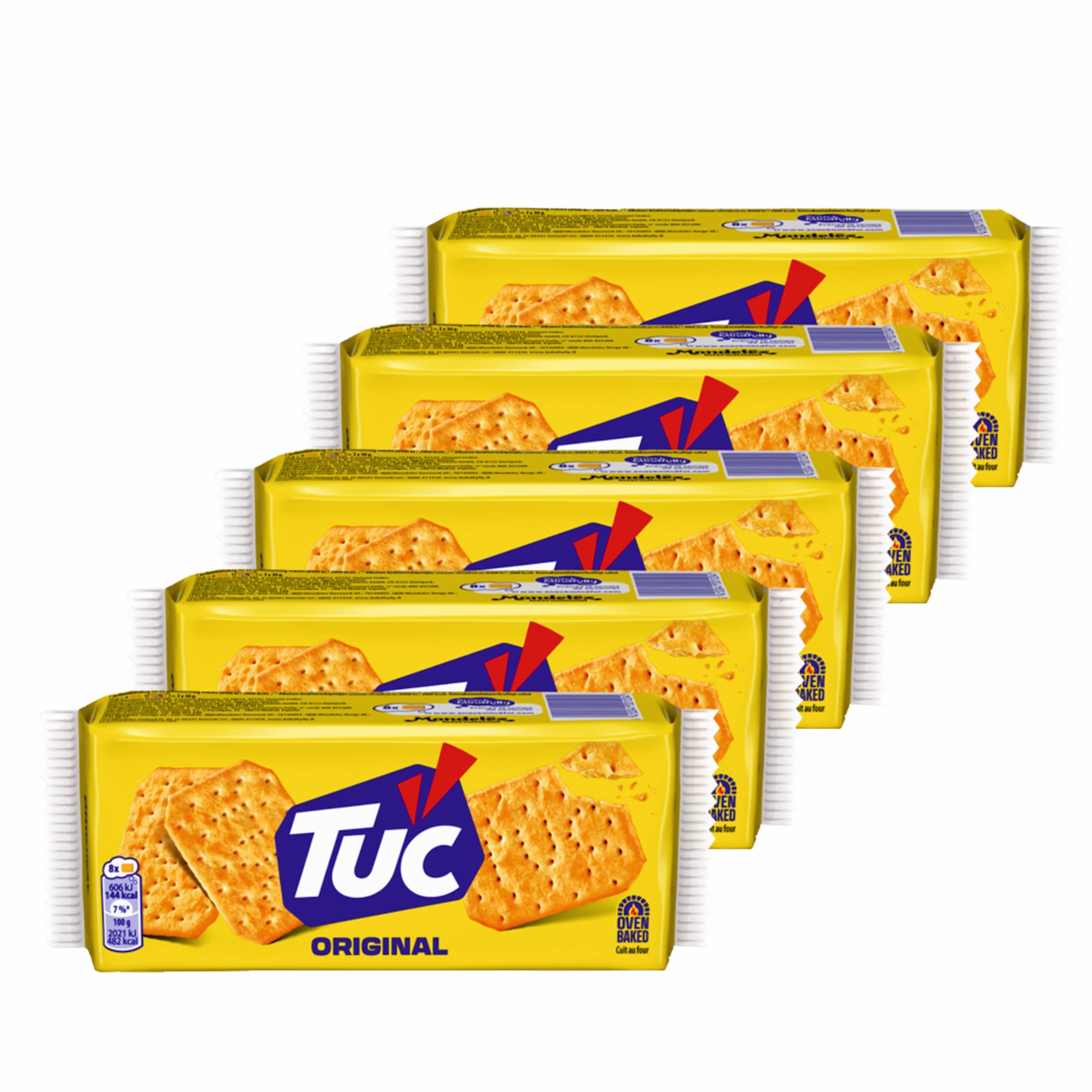 Jacobs Tuc Snack Crackers Original five-pack box ready for sharing on the go