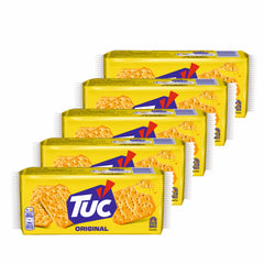Jacobs Tuc Snack Crackers Original five-pack box ready for sharing on the go