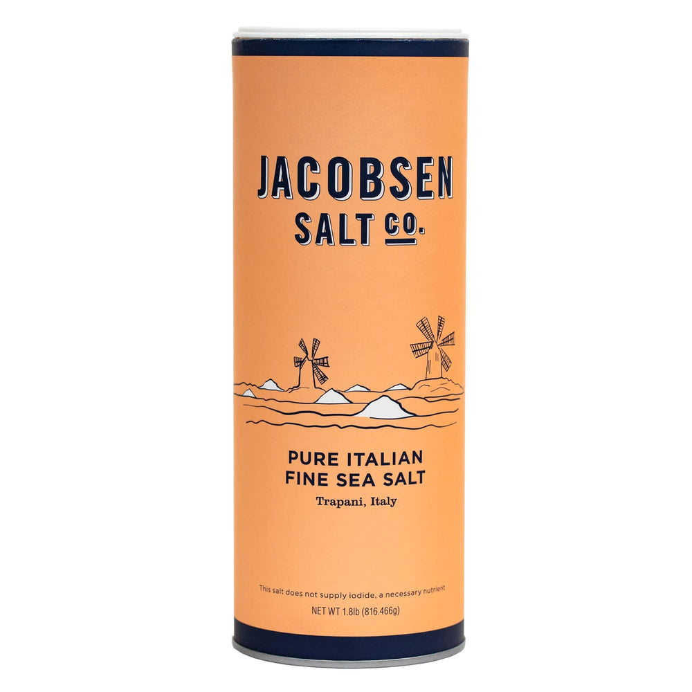 Jacobsen Salt Co. Pure Italian fine-grain sea salt crystals ideal for precise seasoning.