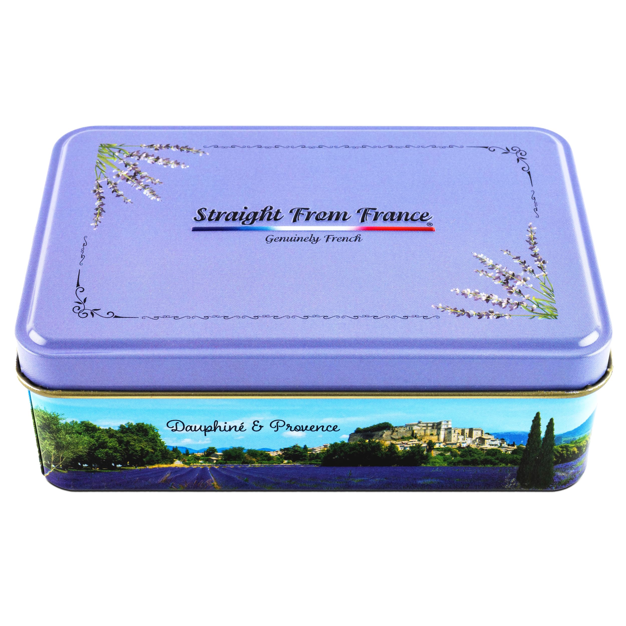 Provence-inspired packaging detail on Jacquot tin.