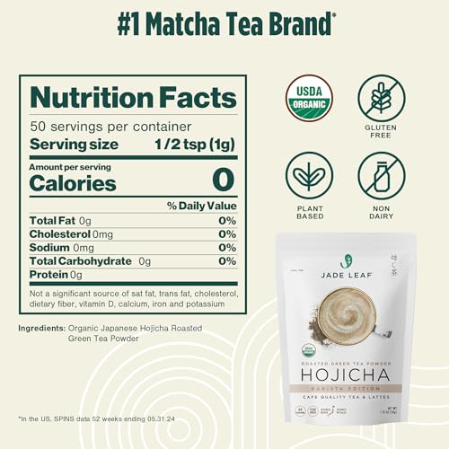 Jade Leaf Matcha Hojicha powder hot tea prep for a smooth, low-caffeine cup.