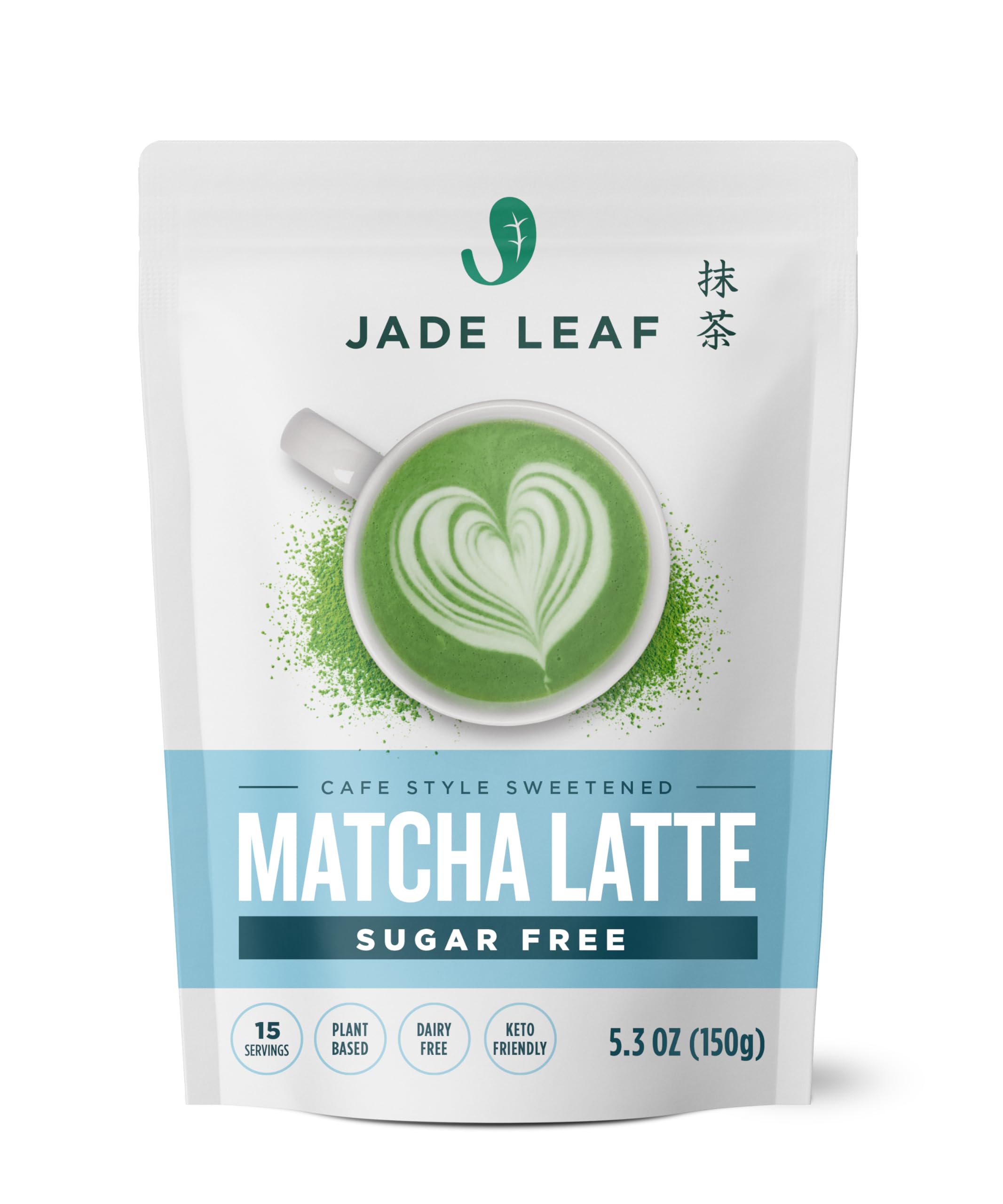 Jade Leaf Matcha Latte Mix bottle showcases premium organic ingredients for cafe-style lattes.