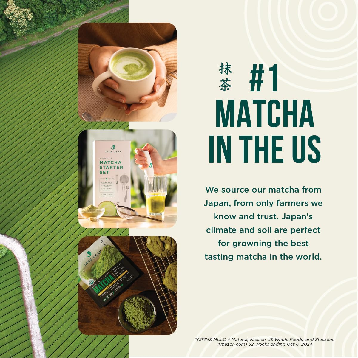 Organic ingredients label on Jade Leaf Latte Mix emphasizes USDA organic base.