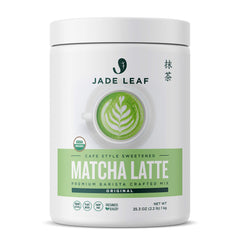 Jade Leaf Matcha latte mix tub ready for effortless cafe-style lattes at home.