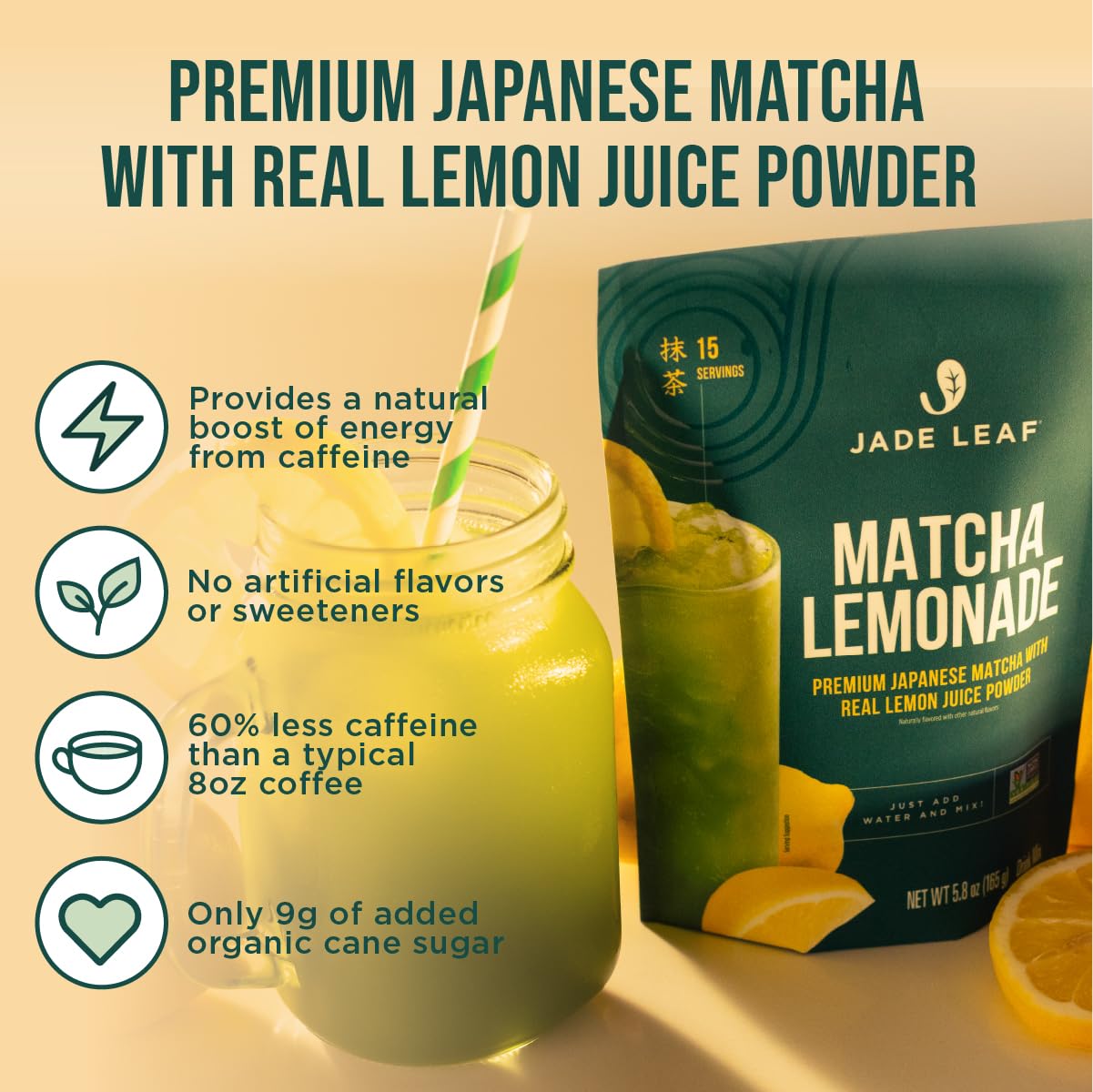 Citrus-forward Jade Leaf Lemonade with bubbles for a sparkling treat.