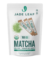 Jade Leaf Matcha on-the-go packets in a pouch for easy cafe-style drinks