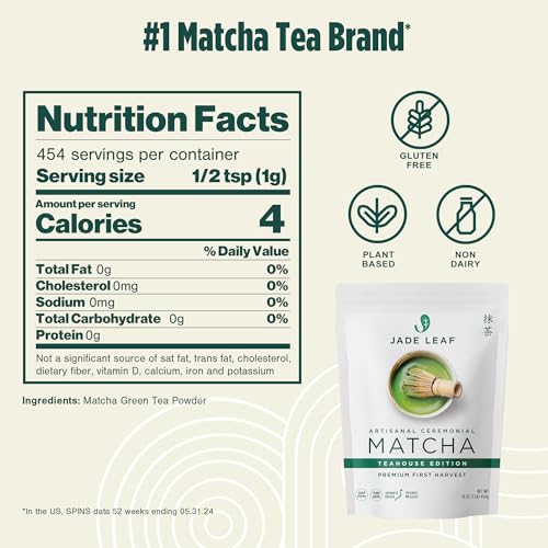 Jade Leaf Matcha resealable 16 oz pouch keeps powder fresh.