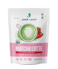 Jade Leaf Matcha Strawberry Latte pack showcases organic ingredients for cafe-style drinks at home