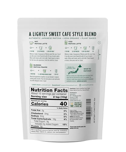 Closeup of Jade Leaf Matcha Vanilla Latte powder highlighting organic ingredients