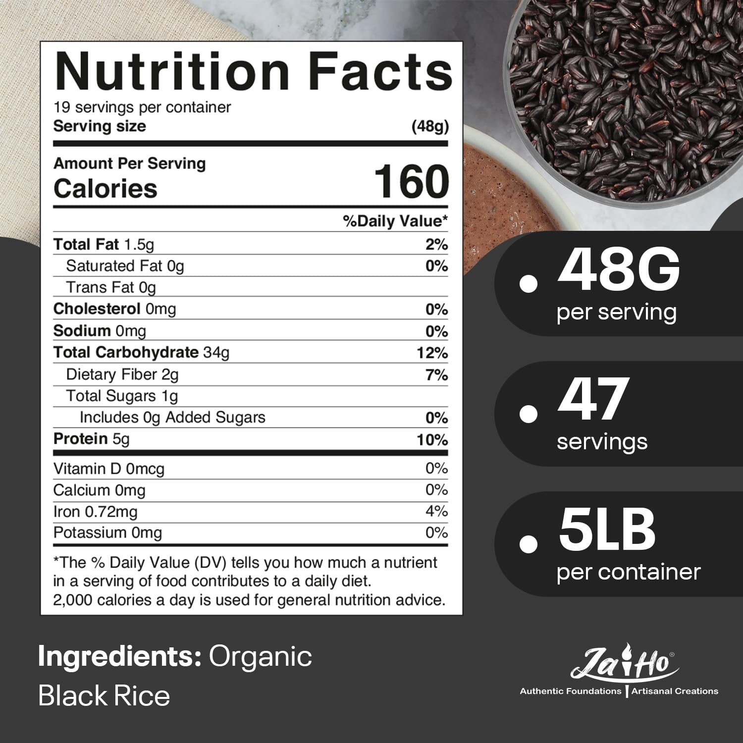 Jai Ho 5 lb resealable pouch close-up emphasizing freshness and convenience.
