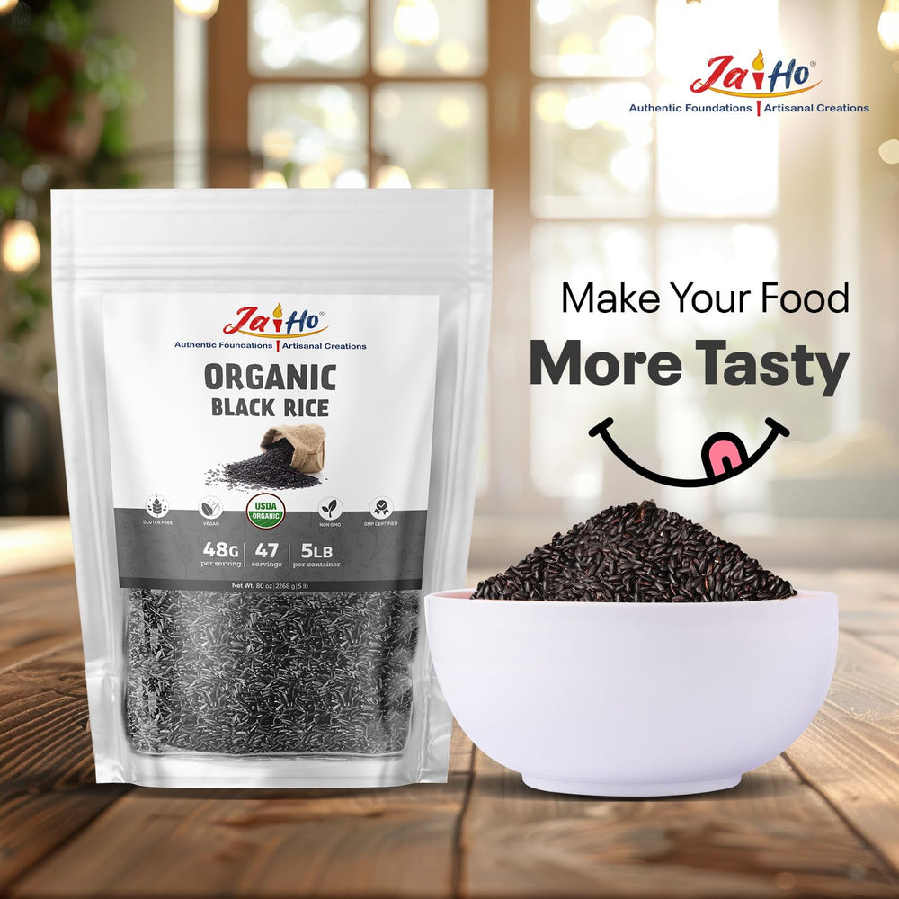 Jai Ho Black Rice served with fragrant curry for a hearty meal.
