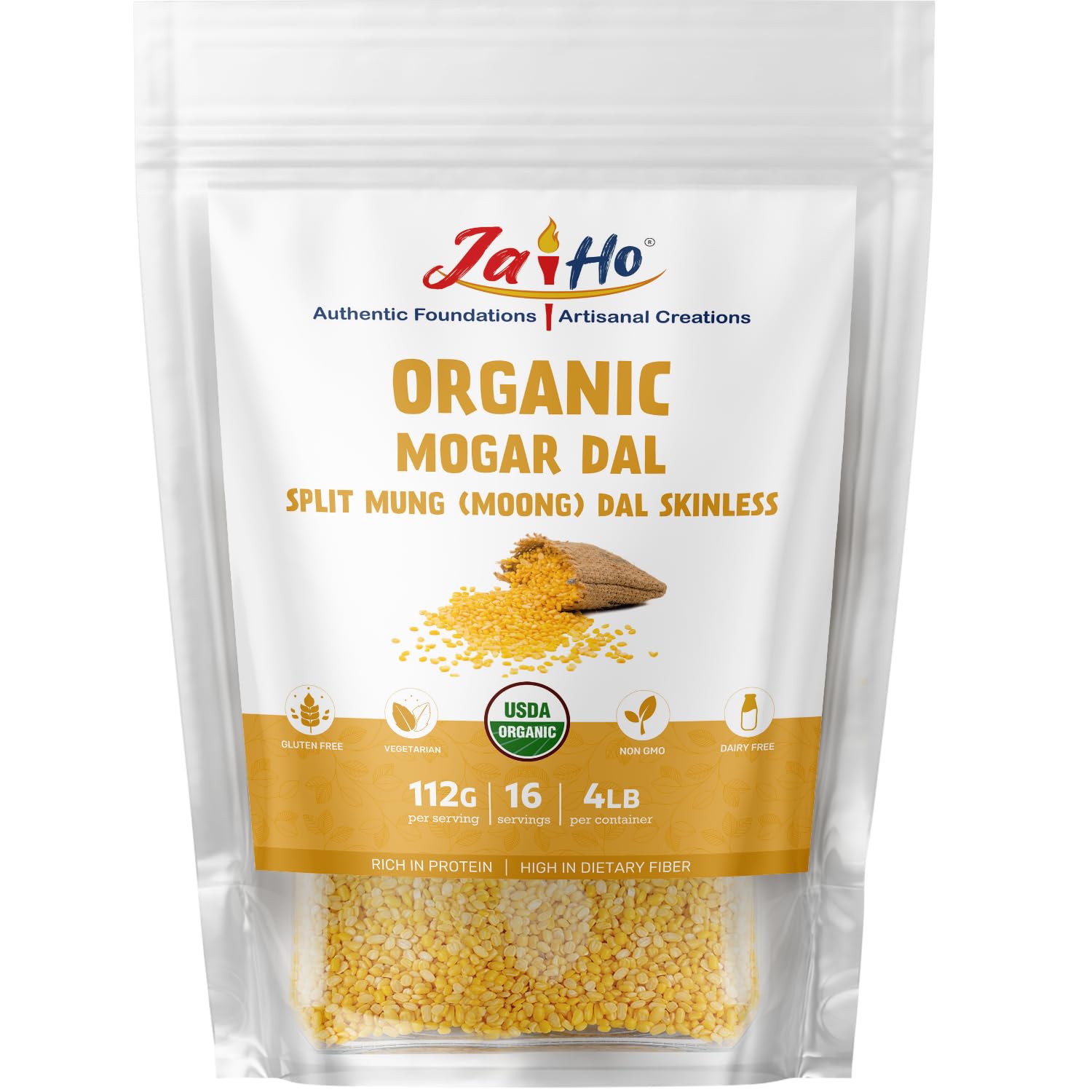 Jai Ho Mogar Dal skinless 4lb bag for pantry-ready curries and stews.