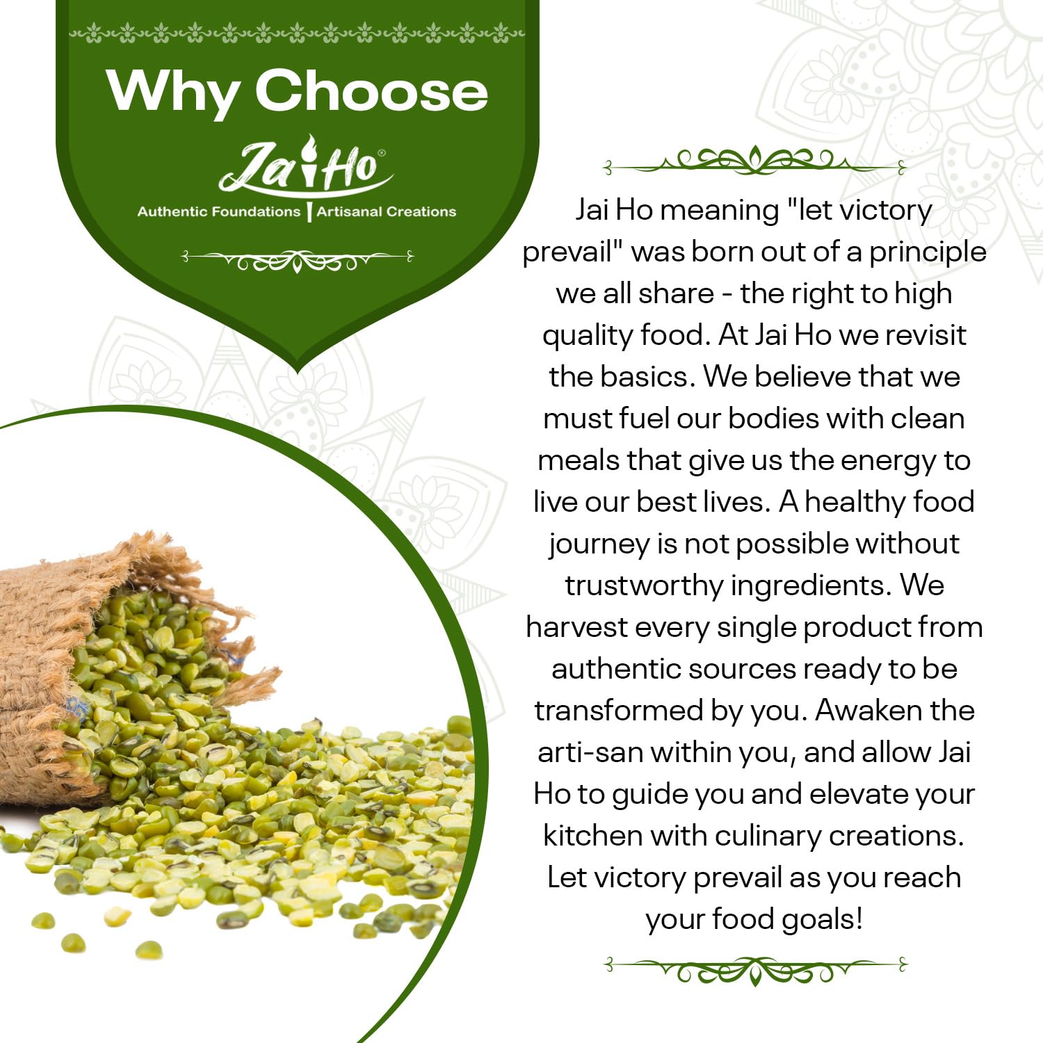Jai Ho moong beans with non-GMO label