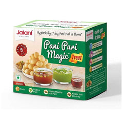 Jalani Pani Puri Magic box front, premium packaging for celebrations.