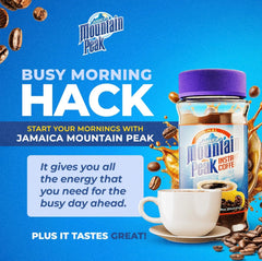 Jamaica Mountain Peak coffee served over ice demonstrates versatile serving options.