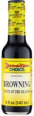 Jamaican Choice Browning Sauce bottle adds rich color and flavor to Caribbean dishes.