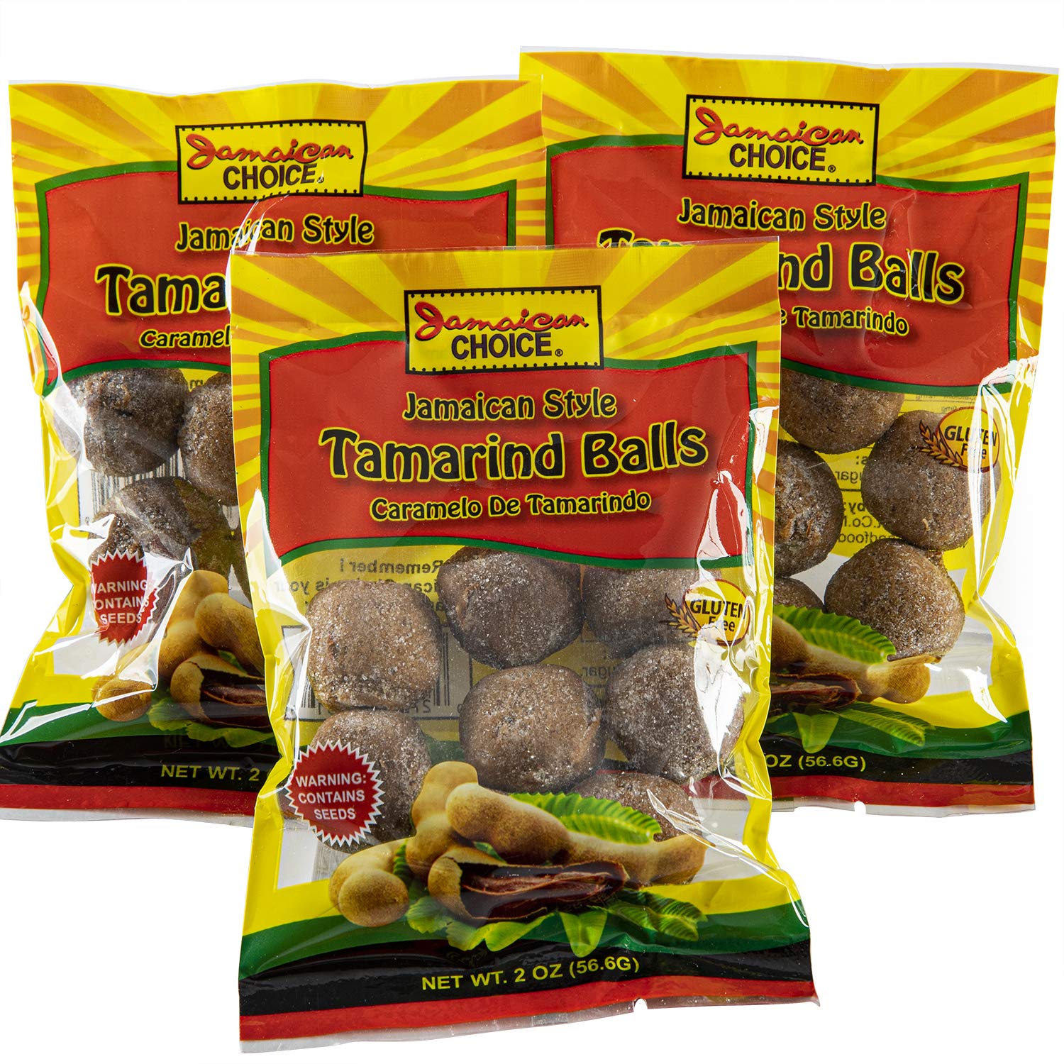 Jamaican Choice tamarind balls trio pack on display, a convenient Caribbean snack for sharing.