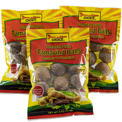 Jamaican Choice tamarind balls trio pack on display, a convenient Caribbean snack for sharing.