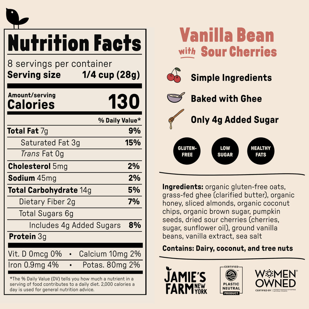 Jamie’s Farm Vanilla Bean Granola crunch close-up highlighting light, crunchy texture