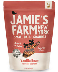 Jamie’s Farm Vanilla Bean Sour Cherries Granola bag with tart cherries as a balanced breakfast option