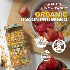 Jamie’s Hive to Table bee pollen for energy and immunity support, shown as everyday addition.