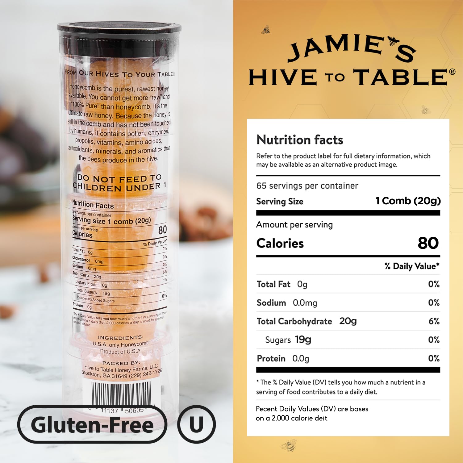 Closeup of Jamie’s Hive To Table raw honeycomb bites showing natural sweetness.