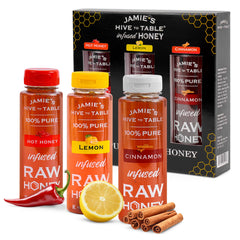Jamie's Hive to Table lemon-infused honey bottle offers bright citrus sweetness for tea