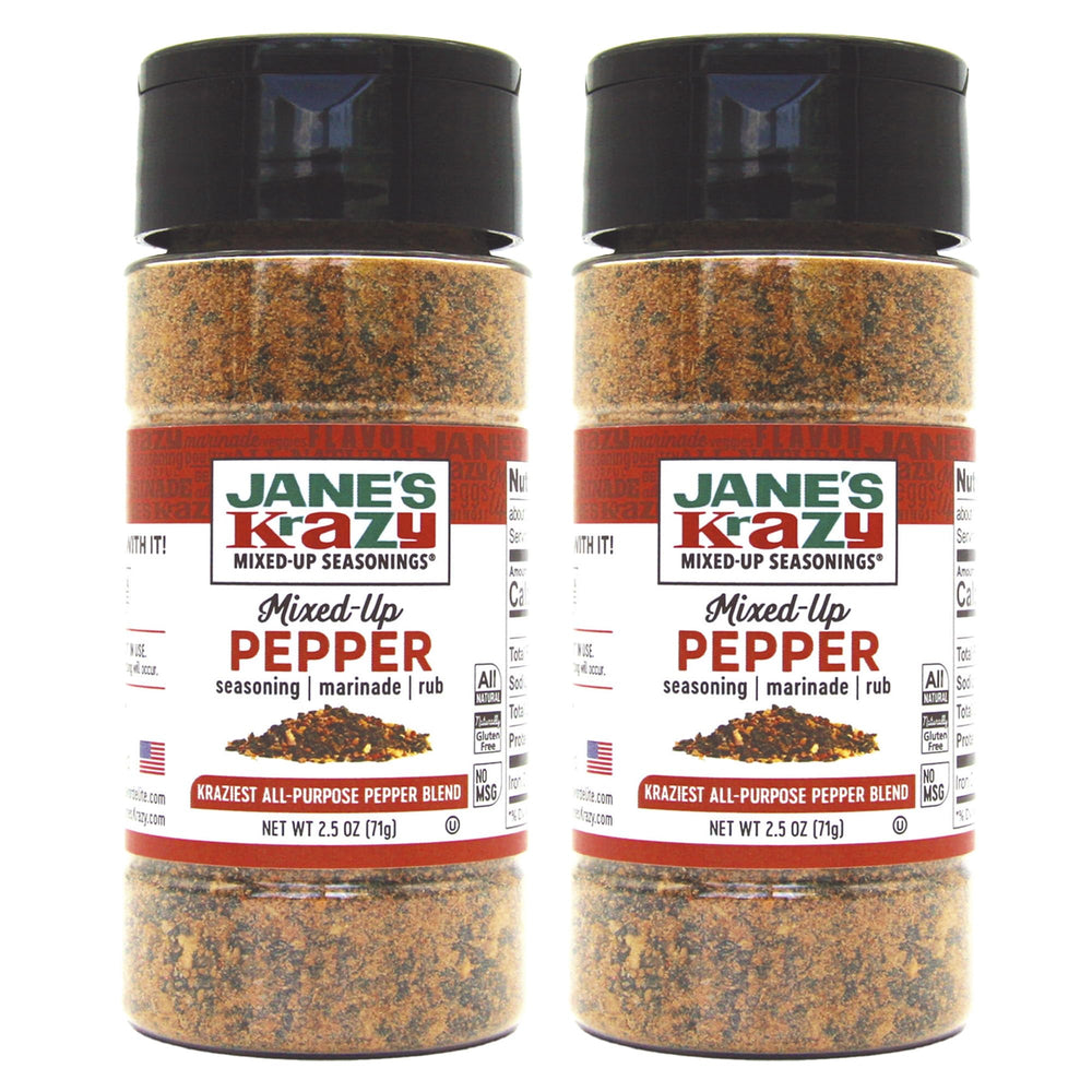 Jane's Krazy Mixed Up Pepper close-up shows colorful pepper blend texture.