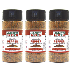 Jane's Krazy Mixed Up Pepper jar front view, ideal everyday seasoning for quick flavor boost.