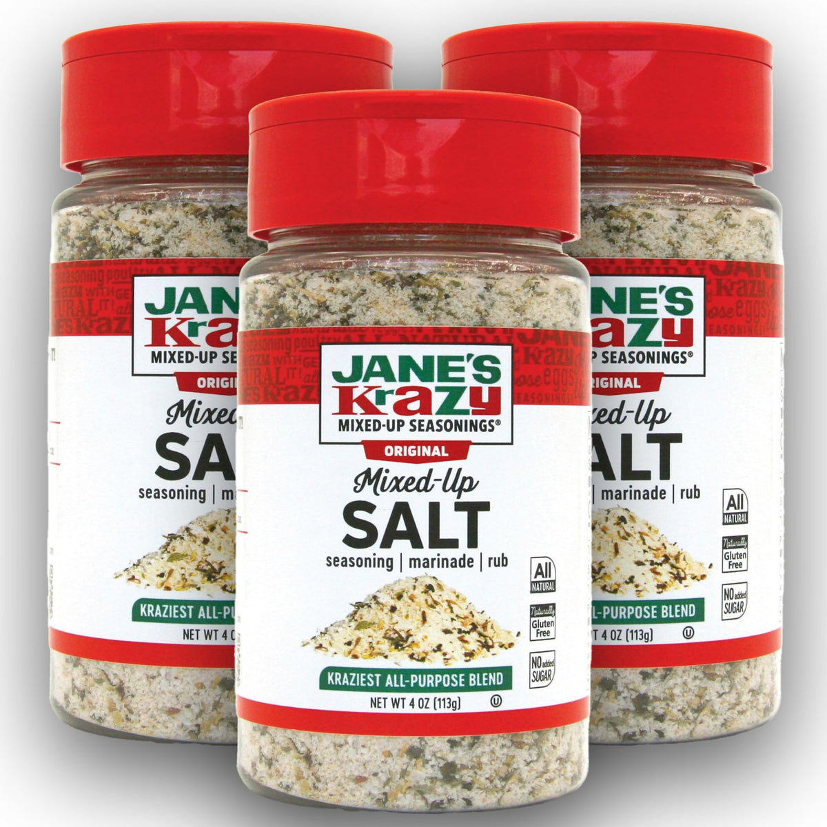 Jane's Krazy Mixed Up Salt pack shot for all-natural everyday seasoning.