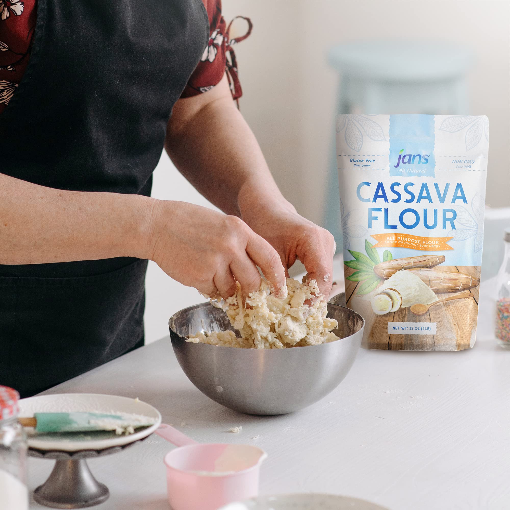 Jans cassava flour kitchen scene highlighting paleo and vegan friendly use.