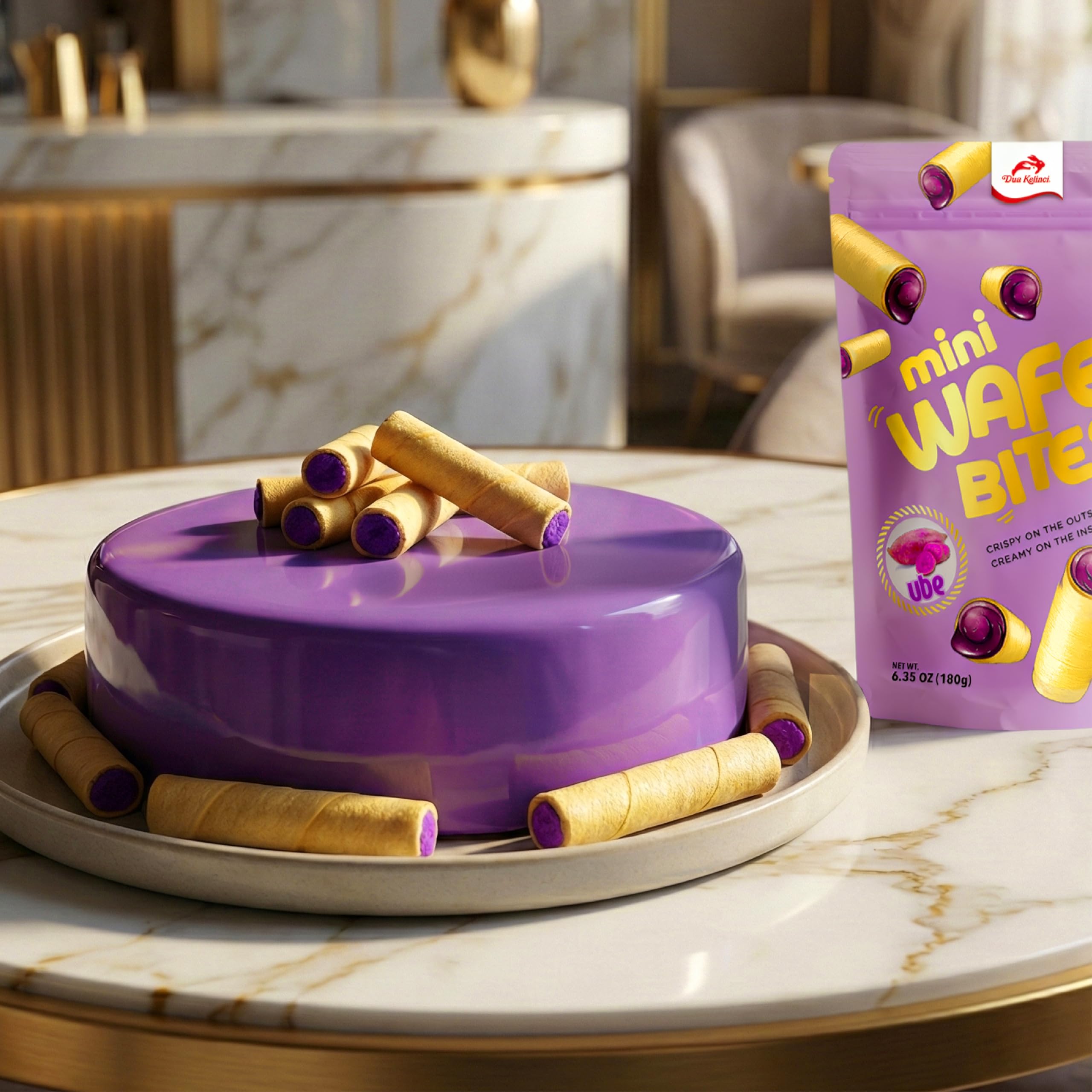 Jans Deka Ube mini wafer bites snack plate ready for serving.